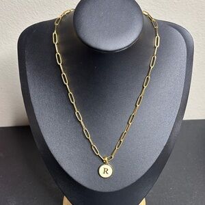 Chloeva Gold Tone R Initial Pendant Necklace Stainless Steel